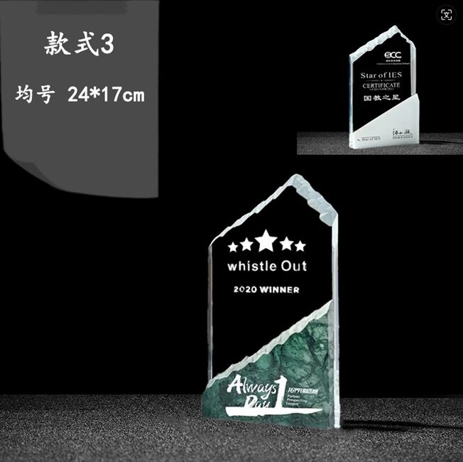 Star-Shaped Top Edge Crystal Award with Green Marble Base