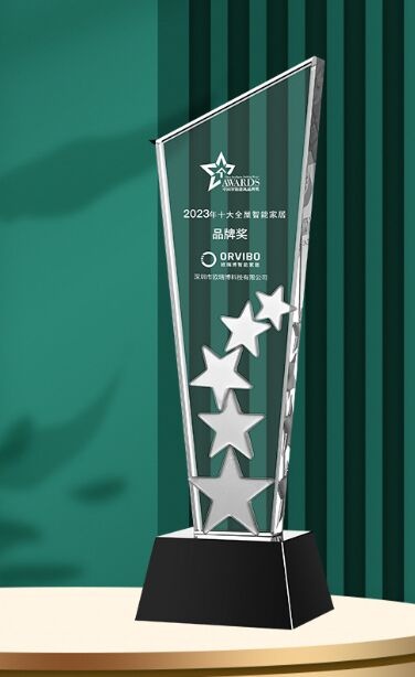 Crystal Award - Clear Crystal Trapezoid with Silver Stars and Dark Base