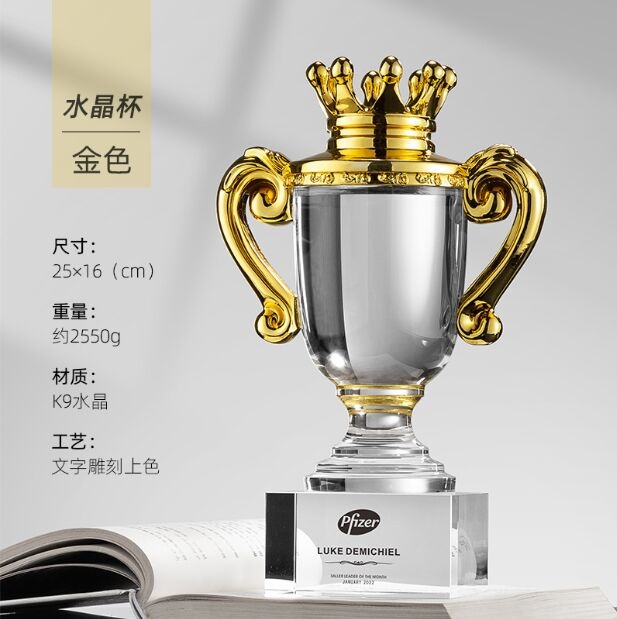 Gold Crown & Clear Cup Crystal Award