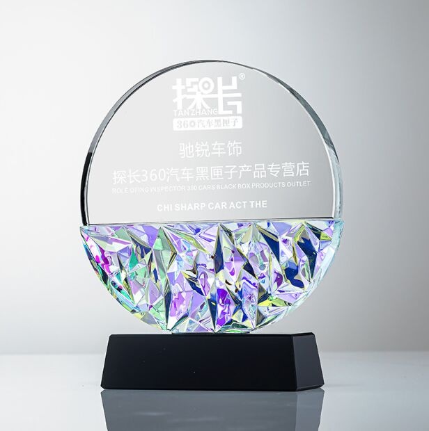 Clear Semi-Circle Crystal Award with Black Base