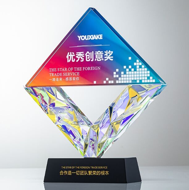 Blue, Purple, Orange Gradient Triangle Top & Diamond Crystal Award