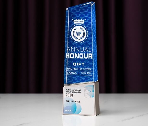 Crystal Award - Blue Crystal with White Crown and Base