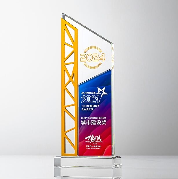 Gold Alloy & Blue Red Gradient Crystal Award