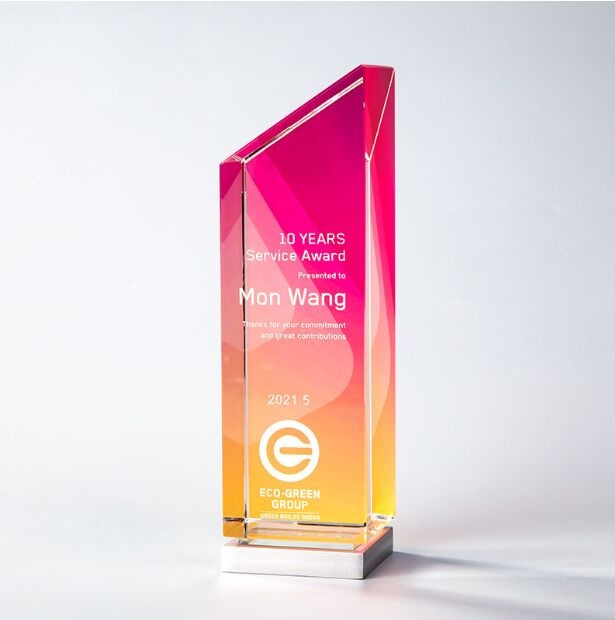 Angled Pink & Yellow Gradient Crystal Award