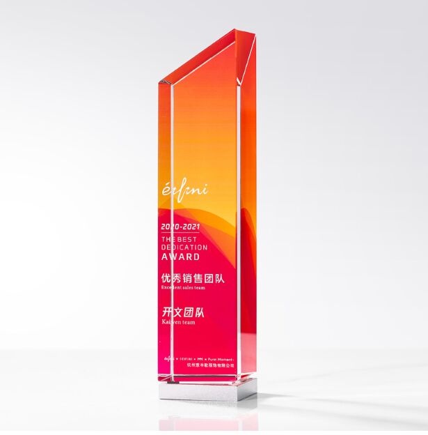 Crystal Award - Angled Top with Gradient Red and Orange