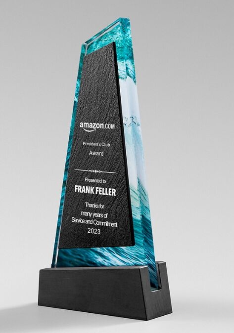 Crystal Award, Trapezoid Shape, Teal & Black