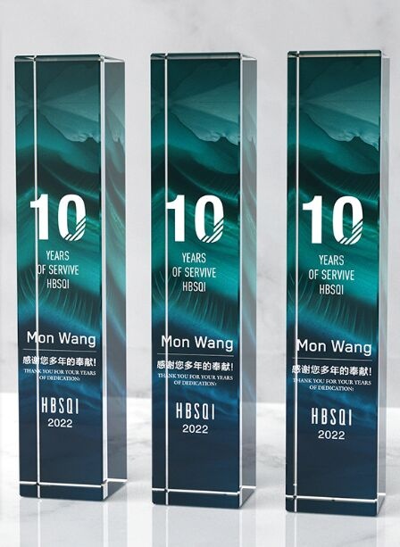 Teal and White Rectangular Crystal Award