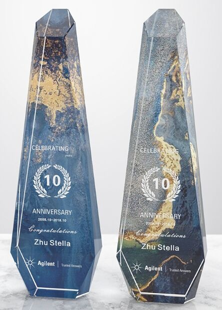 Crystal Award - Prism Shape with Blue and Gold Accents