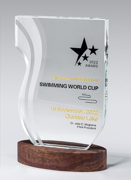 Clear Crystal Award with Walnut Base