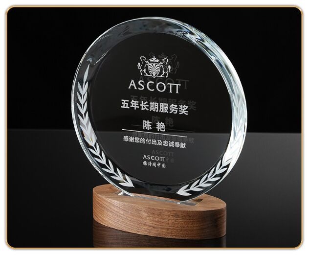 Crystal Award - Transparent Circle with Walnut Base