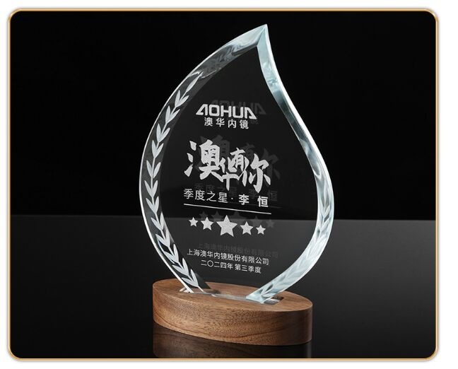 Clear Teardrop Crystal Award with Walnut Base