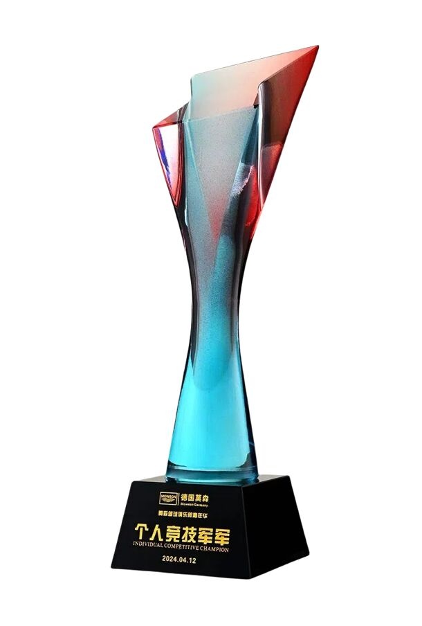 Crystal Award - Geometric Shape with Red, White and Turquoise Color