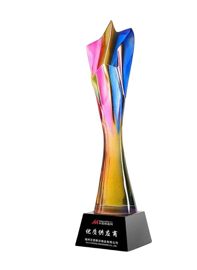 Crystal Award with Multi-Colored Flame Shape
