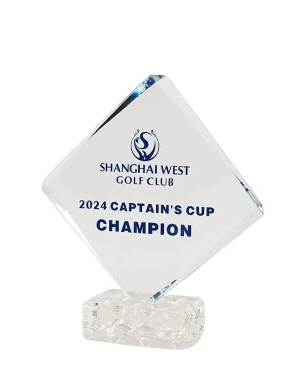 Crystal Award - Diamond Bevel Shape with Blue Text