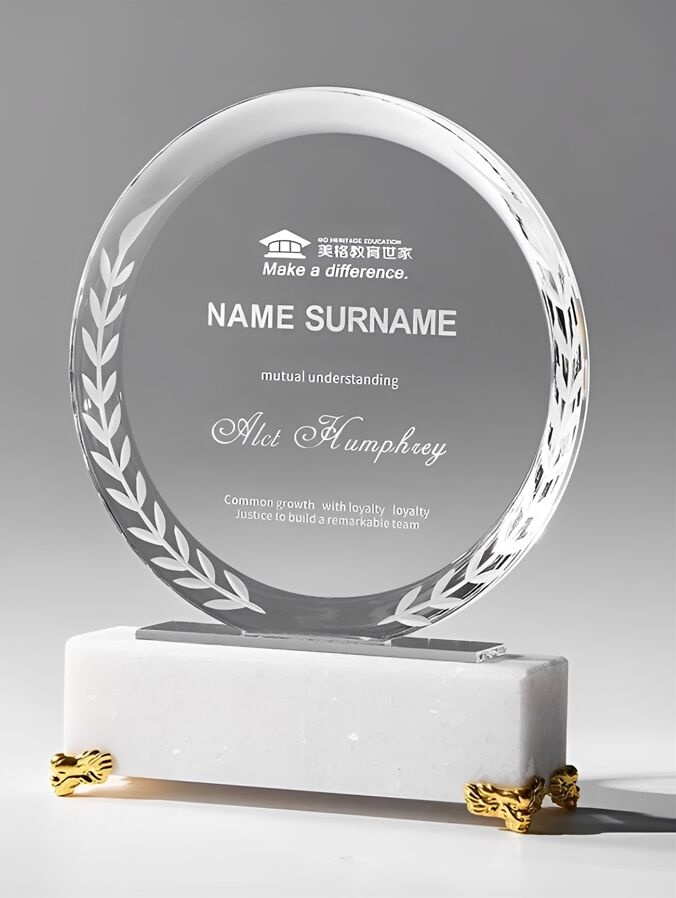 Round Crystal Award with White Marble Base