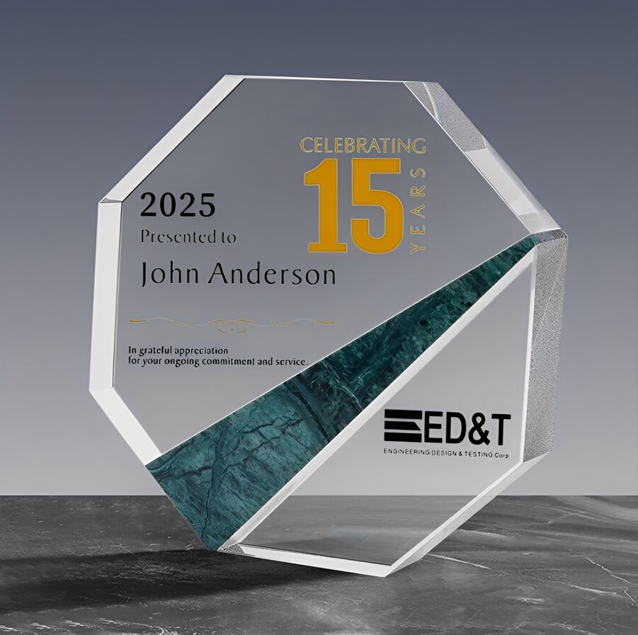 Crystal Award with Hexagonal Shape and Green Marble Accent