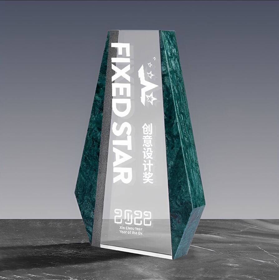 Crystal Award: Emerald Marble and Crystal Prism Trophy