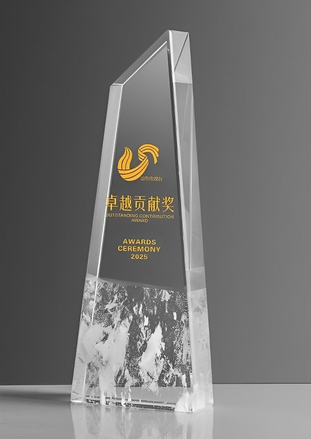 Crystal Award - Trapezoidal Crystal with Golden and White Accents