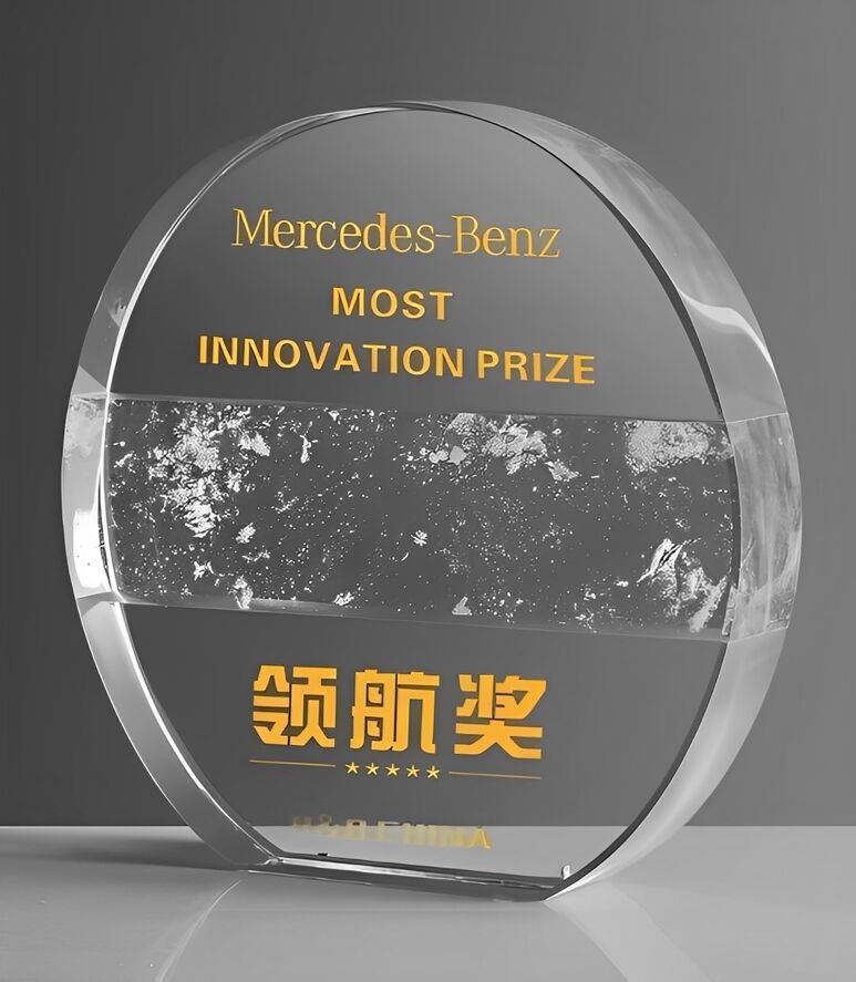 Circular Crystal Award in Golden and Clear