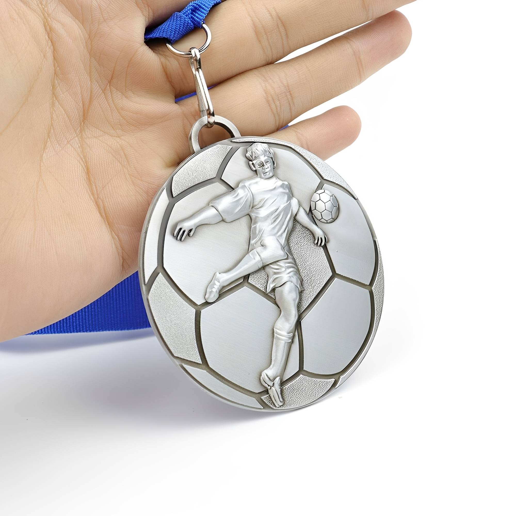 Silver Soccer Player Action Medal