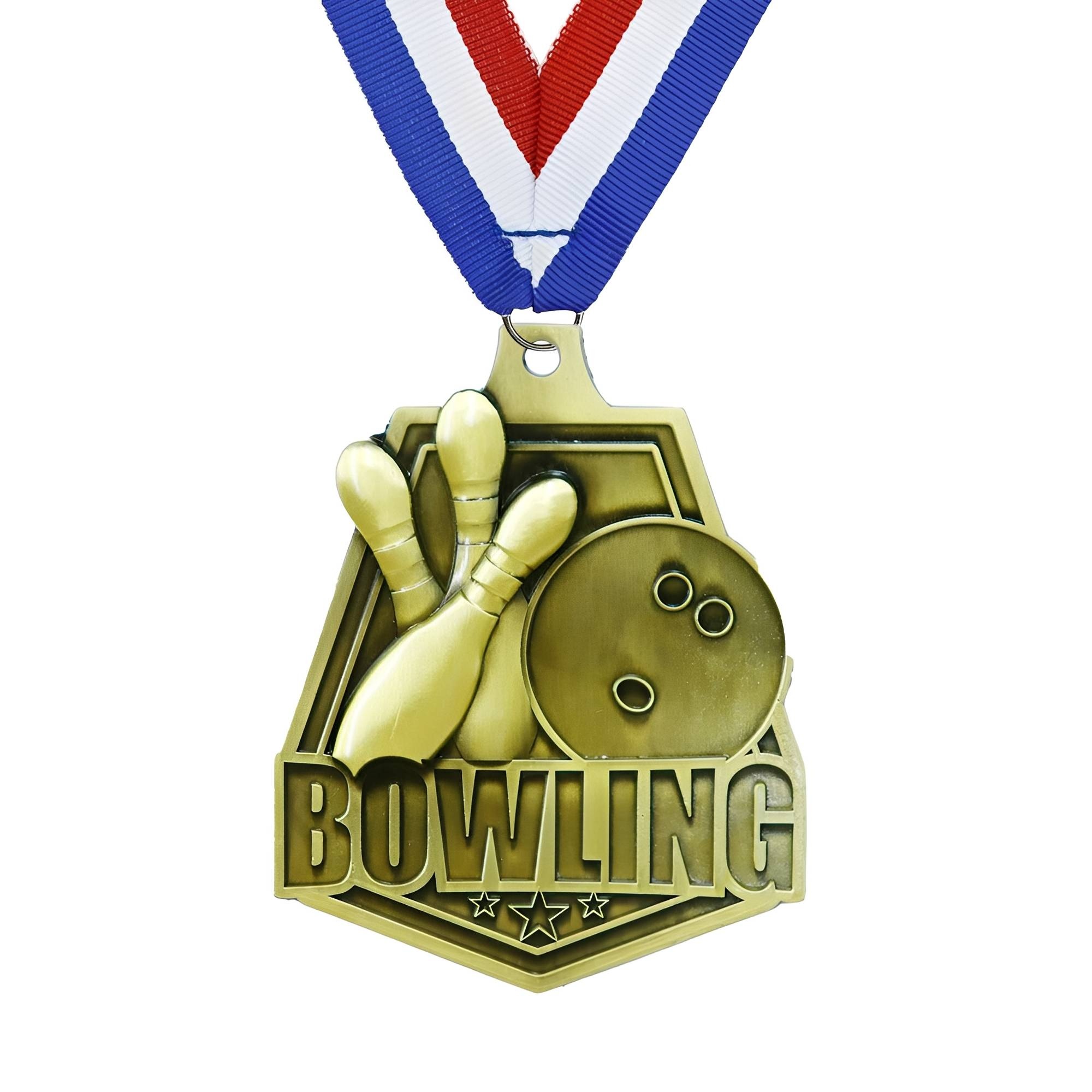 Gold Bowling Pin and Ball Medal