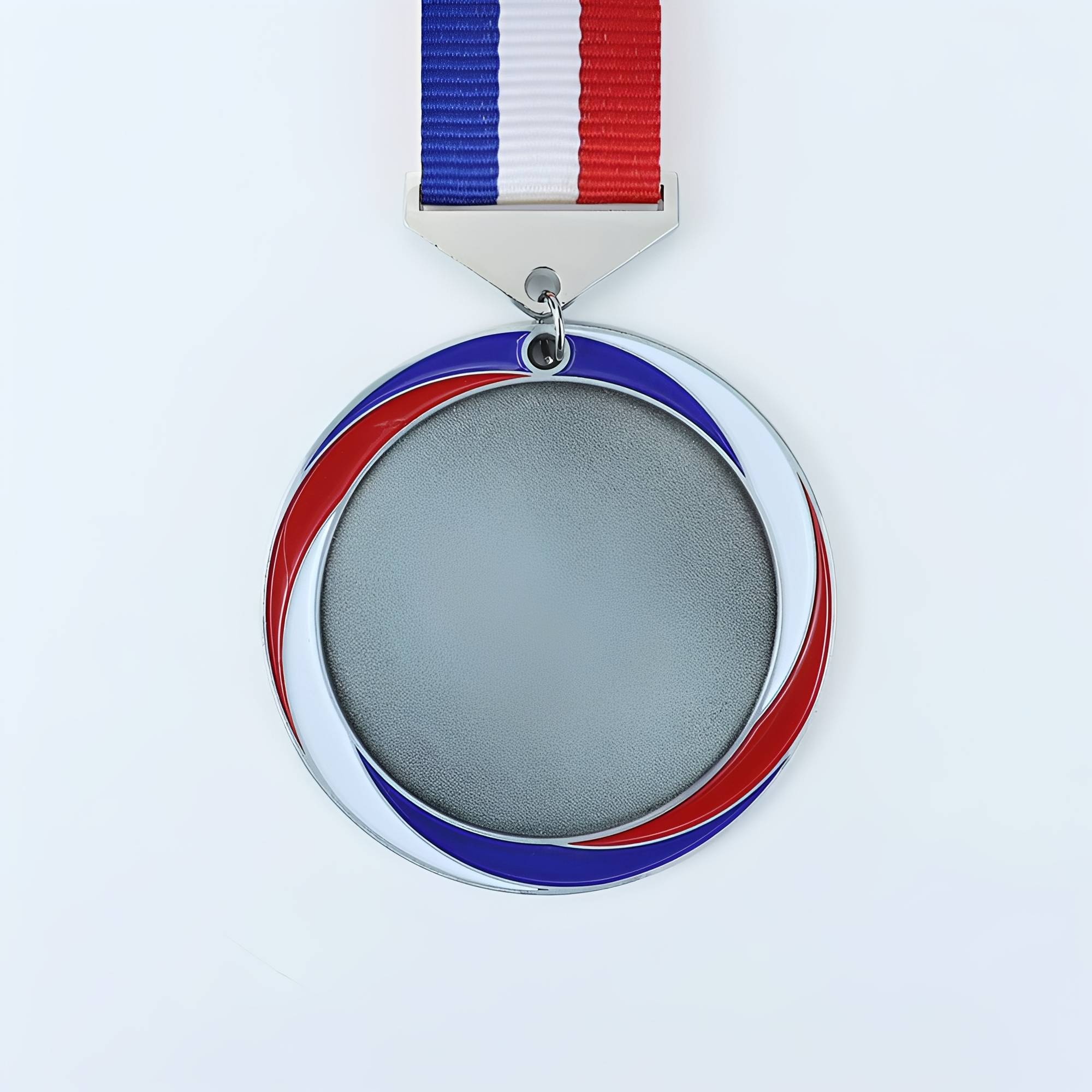 Blue Red White Circle Medal With Silver-Buckle Ribbon