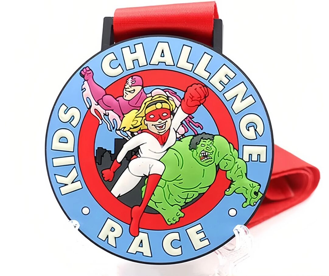 PVC Kids Race Challenge Medal with Superhero Design
