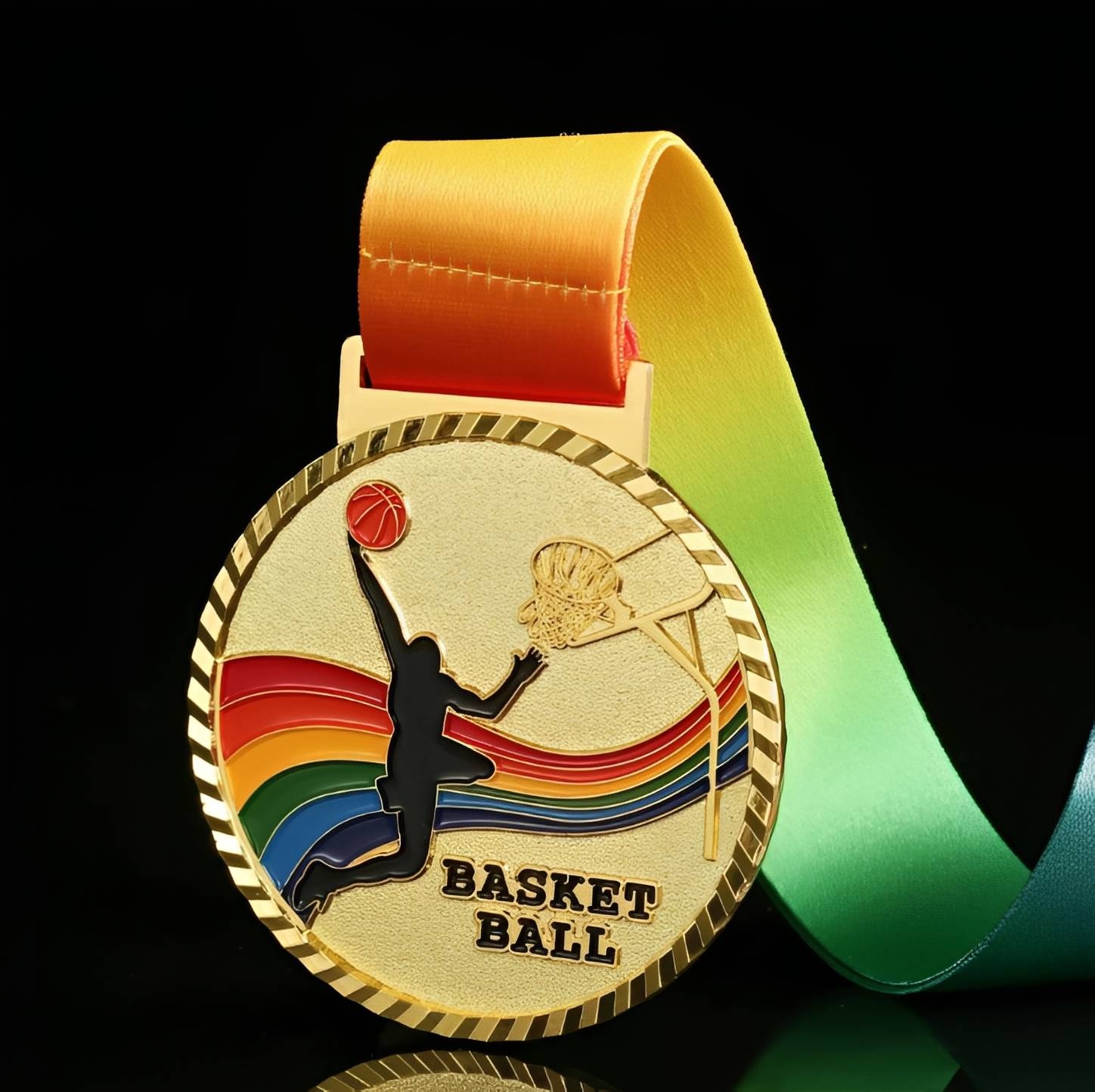 Basketball Medal with Rainbow Design - 7cm x 7cm x 0.4cm