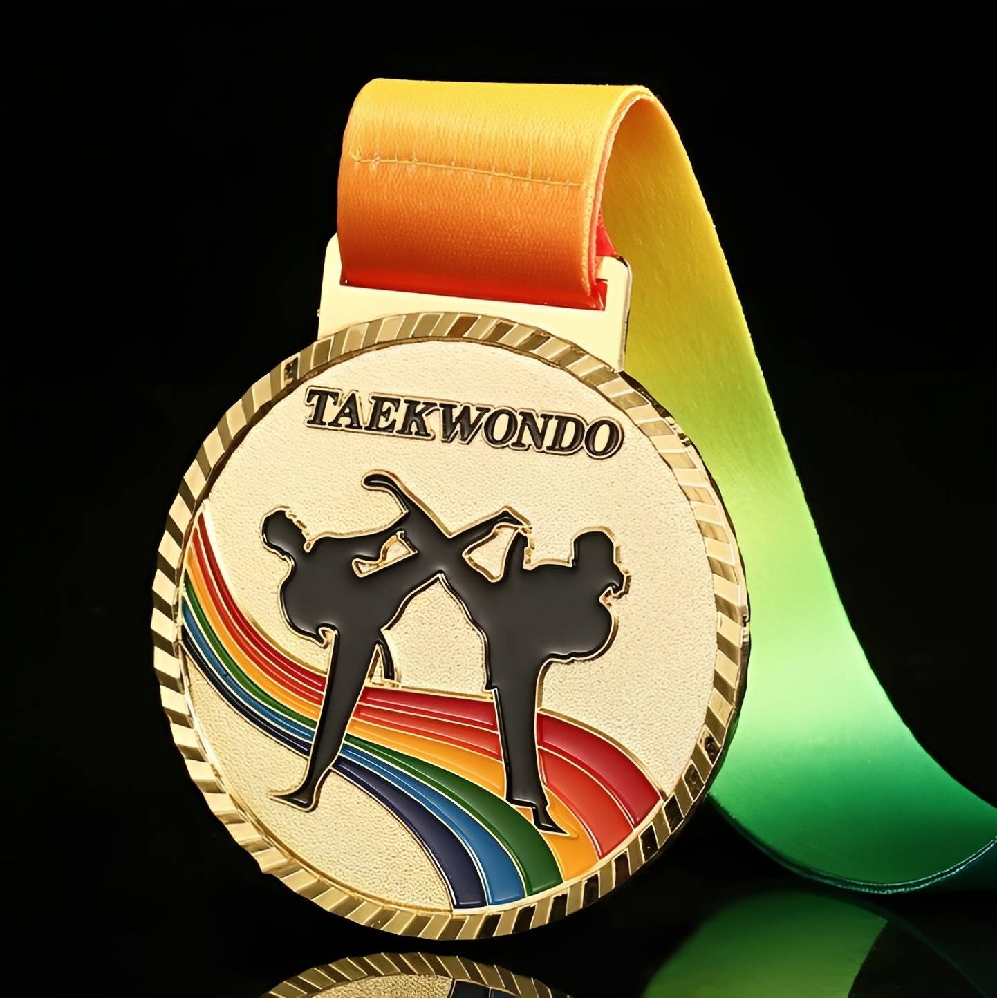 Taekwondo Medal with Rainbow and Athlete Silhouette - 7cm