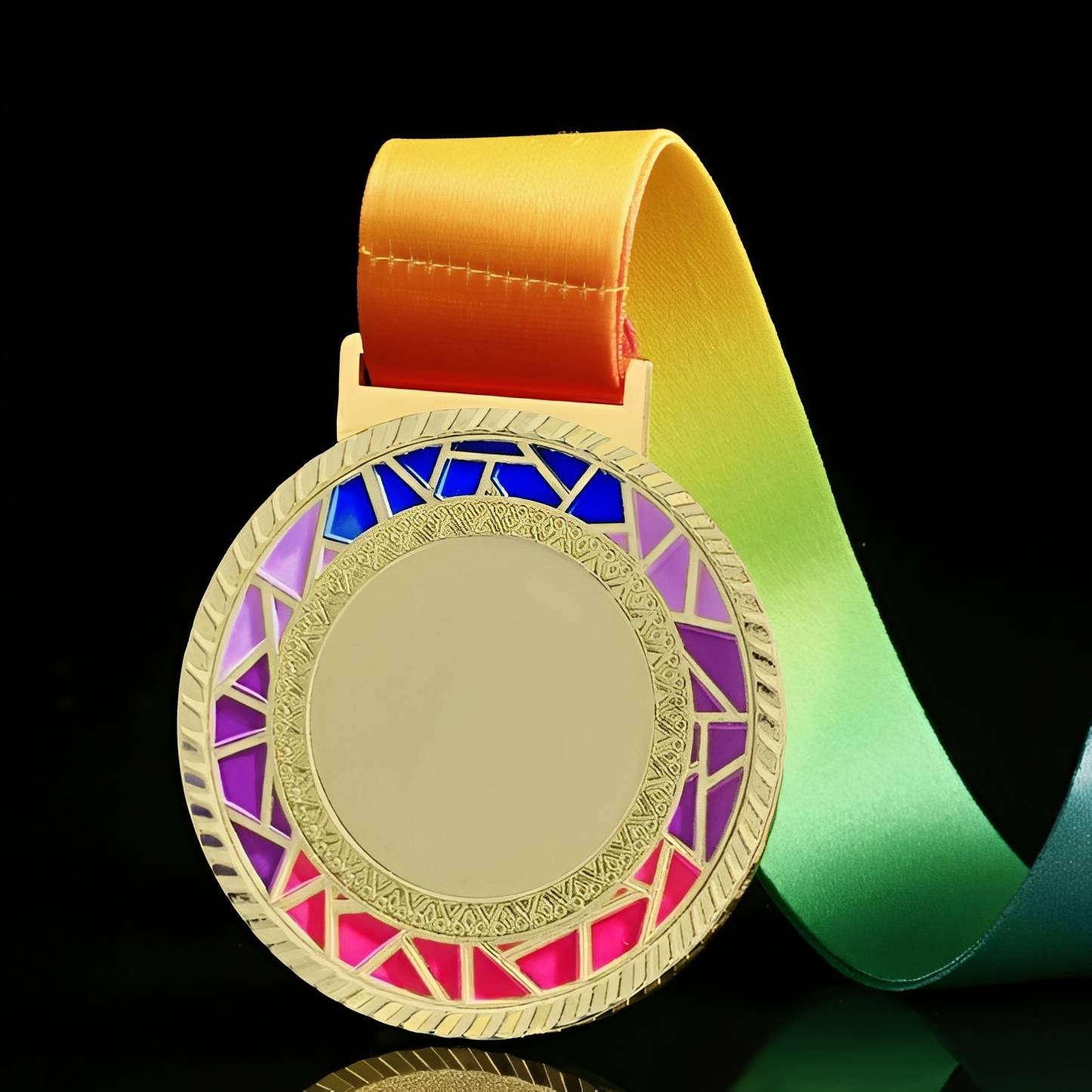 Stained Glass Style Medal with Gradient Ribbon - 7cm