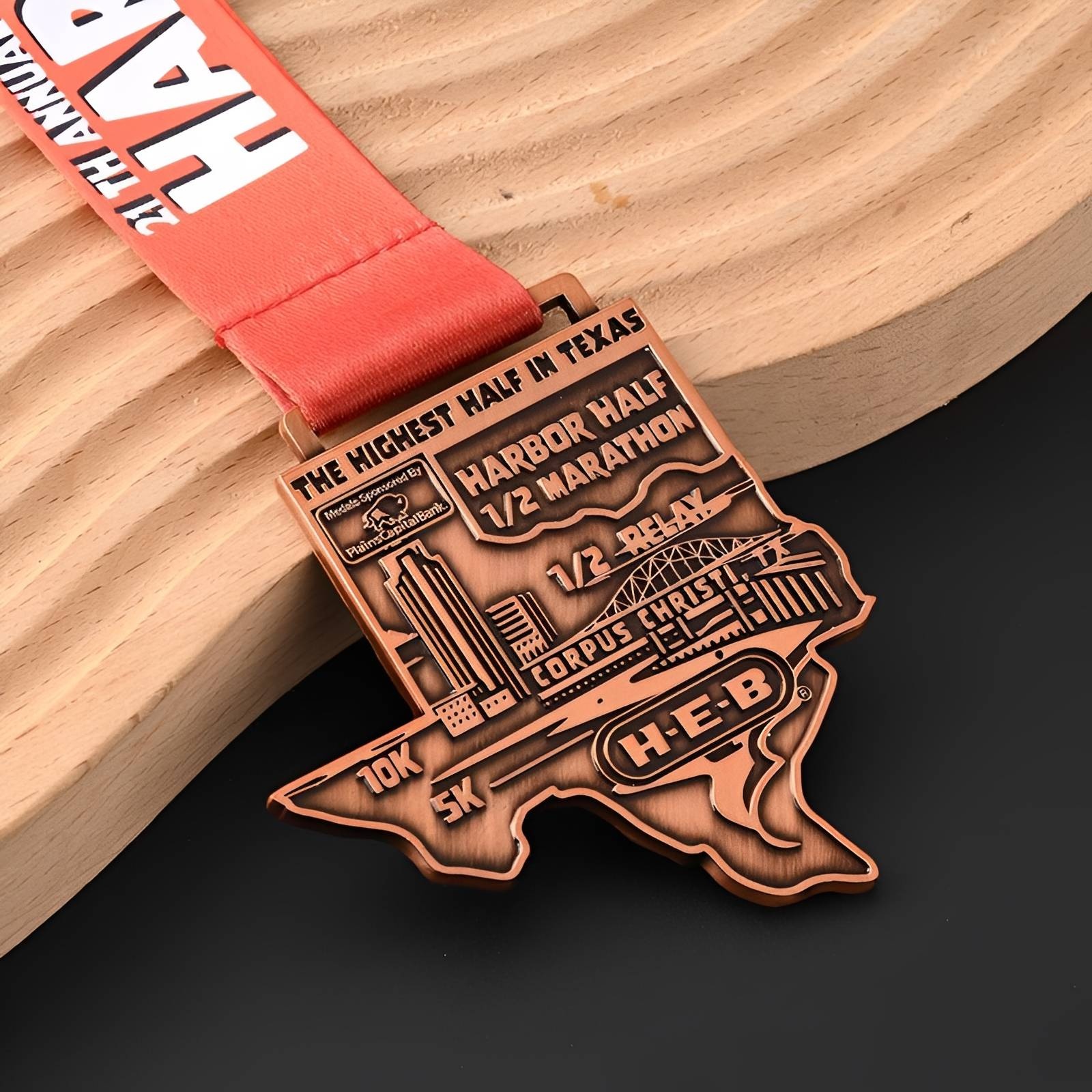 Harbor Half Marathon Medal with Texas Shape