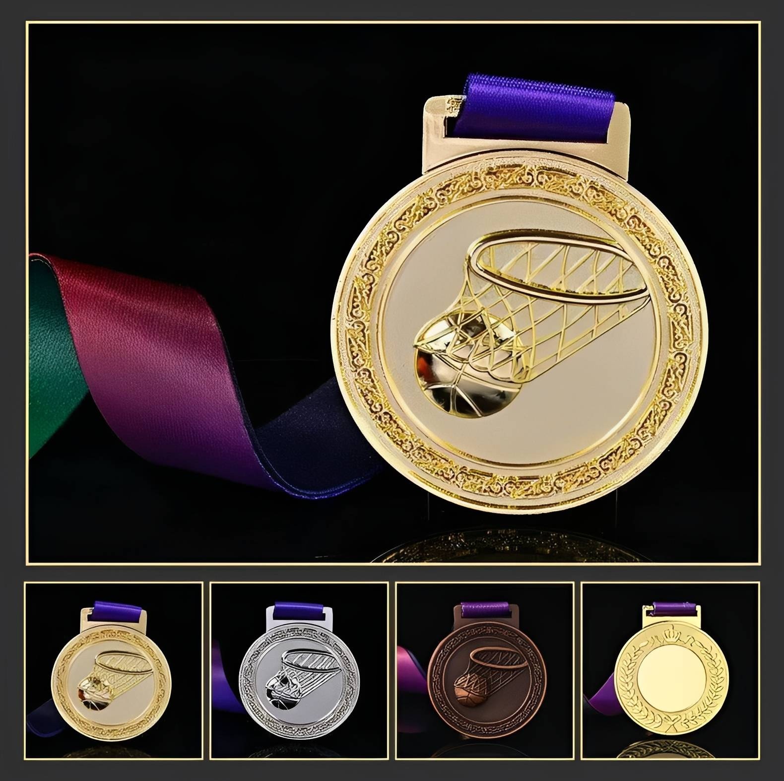 Basketball Medal with Ornate Border