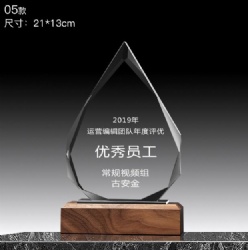 2019 Outstanding Employee Crystal Award with Walnut Base