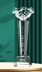 Crystal Award - Clear Handshake & Column with Transparent Base