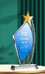 Crystal Award with Blue Shield and Gold Star