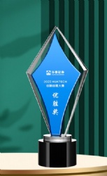 Blue Crystal Rhombus Award with Black Base