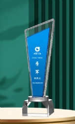Crystal Award with Blue Panel and Crystal Base