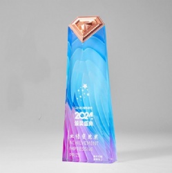 Crystal Award - Tapered Blue & Purple Crystal with Rose-Gold Diamond Top