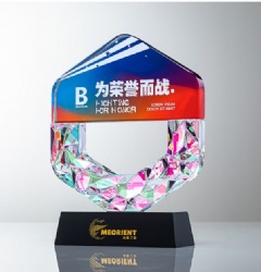 Crystal Award - Blue and Red Panel with Geometric Crystal