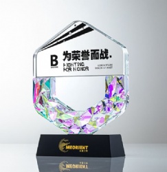 Clear Shield Crystal Award with Black Base
