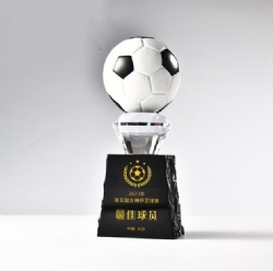 Crystal Award: Black Base, Diamond Crystal, White Soccer Ball