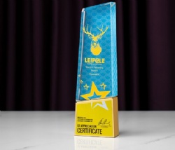 Crystal Award - Turquoise Crystal with Golden Stag and Base