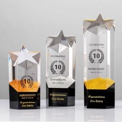 Crystal Award with Star Top and Gold/Silver Accents