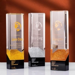 Crystal Award - Clear Prism with Gold/Silver Accents