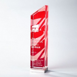 Angled Red Crystal Award with White Base