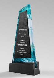 Crystal Award, Trapezoid Shape, Teal & Black