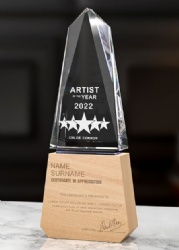 Obelisk-shaped Crystal Award with Beech Wood Base