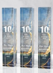 Blue and Gold Prism Crystal Award