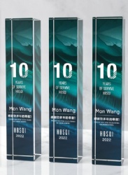 Teal and White Rectangular Crystal Award