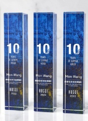 Blue Textured Rectangular Crystal Award